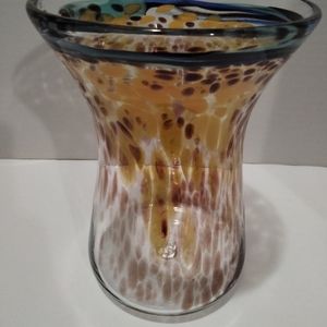 Art glass vase turquoise hand blown, different colors,details signed by Geny